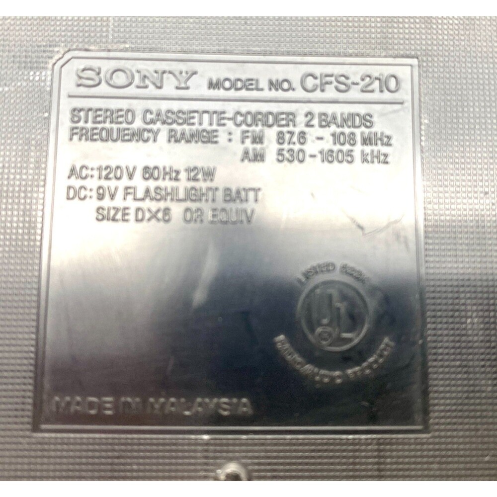 Vintage Sony CFS-210 AM/FM Stereo Cassette Recorder Sound Rider Boombox Works - Picture 9 of 9